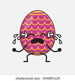 Easter Egg Character with cute face, simple hands and leg line art on Isolated Background. Flat cartoon doodle style.