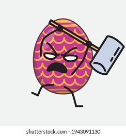 Easter Egg Character with cute face, simple hands and leg line art on Isolated Background. Flat cartoon doodle style.