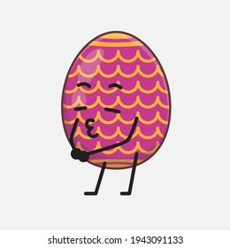 Easter Egg Character with cute face, simple hands and leg line art on Isolated Background. Flat cartoon doodle style.