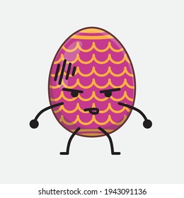 Easter Egg Character with cute face, simple hands and leg line art on Isolated Background. Flat cartoon doodle style.