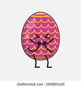 Easter Egg Character with cute face, simple hands and leg line art on Isolated Background. Flat cartoon doodle style.