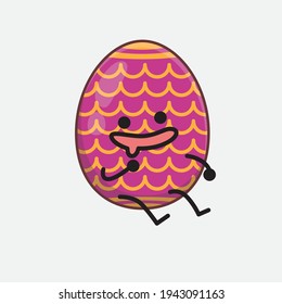 Easter Egg Character with cute face, simple hands and leg line art on Isolated Background. Flat cartoon doodle style.