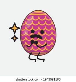 Easter Egg Character with cute face, simple hands and leg line art on Isolated Background. Flat cartoon doodle style.