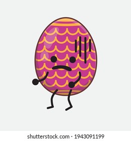 Easter Egg Character with cute face, simple hands and leg line art on Isolated Background. Flat cartoon doodle style.