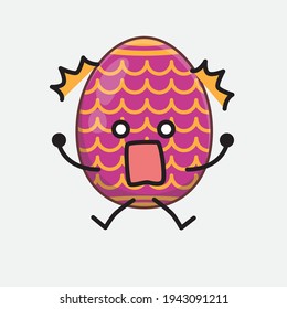 Easter Egg Character with cute face, simple hands and leg line art on Isolated Background. Flat cartoon doodle style.