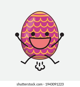 Easter Egg Character with cute face, simple hands and leg line art on Isolated Background. Flat cartoon doodle style.