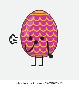 Easter Egg Character with cute face, simple hands and leg line art on Isolated Background. Flat cartoon doodle style.