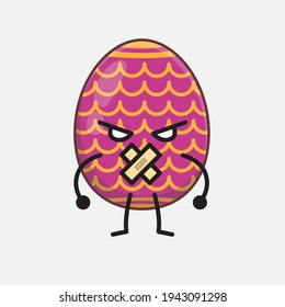 Easter Egg Character with cute face, simple hands and leg line art on Isolated Background. Flat cartoon doodle style.