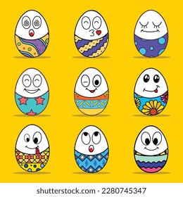 Juego de emojis del personaje del huevo de Pascua. Divertidos emoticones de dibujos animados