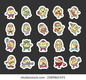 Easter egg character set featuring various emotions, festive accessories, and holiday elements, perfect for seasonal decorations, cheerful celebrations and for yours creative design projects
