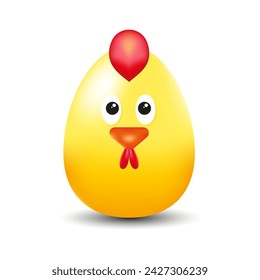 Easter egg character. Yellow 3D egg. Cute chick character. Happy easter. Isolated vector illustration