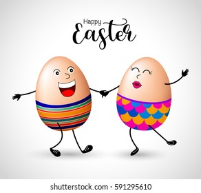 Easter egg characters dancing. Happy Easter day concept, illustration.