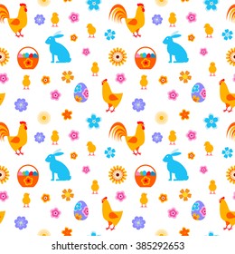 Easter egg and chick, bunny seamless vector pattern. EPS10 vector illustration. 