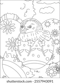 Easter egg chick coloring Black and White Vector