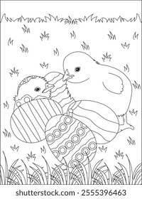 Easter egg chick coloring page vector