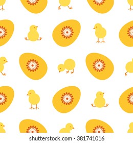 Easter egg and chick seamless vector pattern. EPS10 vector illustration.