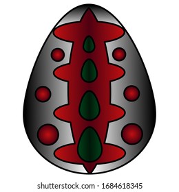 Easter egg. Chicken egg is black. Abstract ornament. Colored vector illustration. Isolated background. Cartoon style. Festive print. Idea for web design, invitations, postcards. Light Easter.