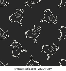 Easter egg and chicken doodle seamless pattern background
