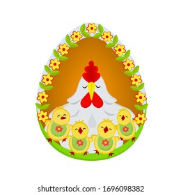 Huevo de Pascua con pollo y pollos divertidos