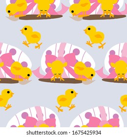 easter egg, chicken and painting brush, seamless pattern design, perfect to use on the web or in print