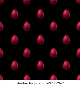 
Easter egg. Chicken egg is red. Repeating vector pattern. Isolated black background. Flat style. Seamless festive ornament. Easter background from eggs. Happy Easter. Brittle shell. 