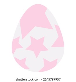 Easter Egg. Chicken egg is white. Ornament on the egg in the form of pink stars. Color vector illustration. Isolated background. Flat style. Festive print. Idea for web design, invitations, postcards.