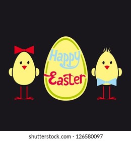  Easter egg and chickens on a black background. Vector. EPS-10 (non transparent elements,non gradient).