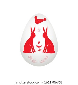 Easter  egg with chickens and rabbit in Scandinavian style on them isolated on a white background. Stock vector illustration for decoration and design, children's books and coloring, stickers, fabrics