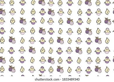 Easter egg chickens seamless vector pattern
