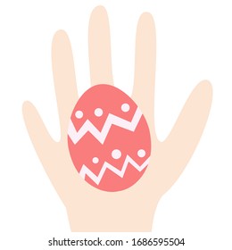 Easter egg  in a child's hand isolated on a white background, vector stock illustration