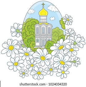 Easter egg with a church and flowers