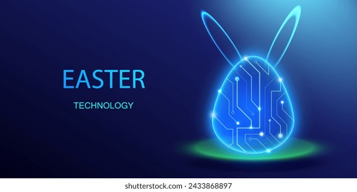 Easter egg circuit technology design. Neon future ai holiday concept. Connect cyber light data science vector.	
