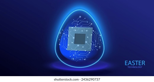 Easter egg circuit technology design. Neon future ai holiday banner concept. Connect cyber light data science vector.	
