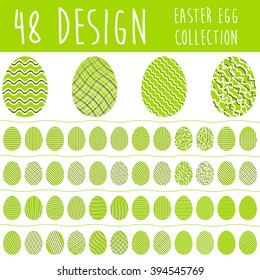 Easter egg collection with 48 different design in nature green color isolated on white background. Set of easter eggs.