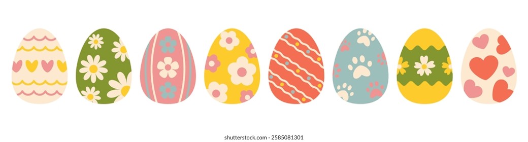 Easter egg. Collection of Decorative Easter Eggs Featuring Floral, Heart, and Pattern Designs in a Soft Pastel Color Palette, Perfect for Spring Celebrations and Festive Decorations