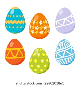 Easter egg collection. Holiday eggs with geometric and floral patterns. Set of Easter decor for the design of banners, cards, websites, backgrounds, invitations