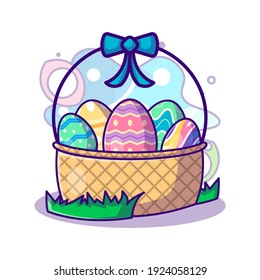 Colección de Huevos de Pascua en la cesta hasta el día de Pascua Icono de vectores Ilustración en estilo de caricatura plana para páginas de aterrizaje web con banner o adhesivo y fondo