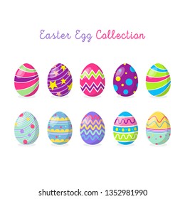Easter egg collection. Vector illustration.  Happy easter elements. Flat design.