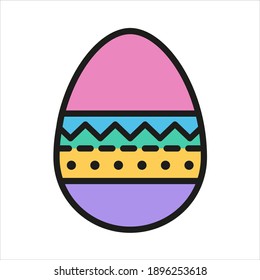 Easter egg color flat icon with stroke isolated on white background. Easter egg vector icon for web, mobile, app and ui design