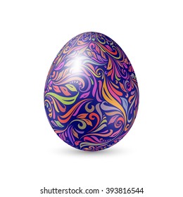 Easter Egg with Colored Floral Pattern - Standing Vertically on White Background