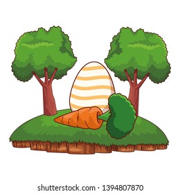 Easter egg colorful with carrot nature background frame trees