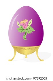 Easter Egg with colorful flower and stand isolated on a white background