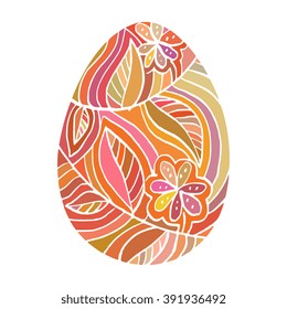 Easter egg colorful illustration card drawn by hand, zentangle style, Decorative design for invitation, flyer, banner, poster, greeting card. Vector illustration. Isolated on white background.