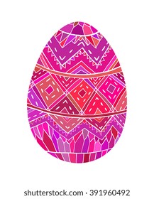 Easter egg colorful illustration card drawn by hand, zentangle style, Decorative design for invitation, flyer, banner, poster, print. Isolated on background.