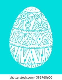 Easter egg colorful illustration card drawn by hand, zentangle style, Decorative design for invitation, flyer, banner, poster, print. Isolated on background.