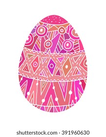 Easter egg colorful illustration card drawn by hand, zentangle style, Decorative design for invitation, flyer, banner, poster, print. Isolated on background.