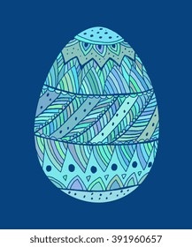 Easter egg colorful illustration card drawn by hand, zentangle style, Decorative design for invitation, flyer, banner, poster, print. Isolated on background.