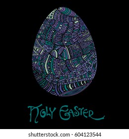 Easter egg colorful illustration card drawn by hand, zentangle style, Decorative design for invitation, flyer, banner.