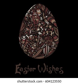 Easter egg colorful illustration card drawn by hand, zentangle style, Decorative design for invitation, flyer, banner.