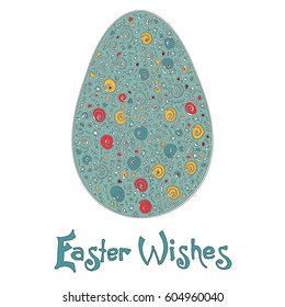 Huevo de Pascua, tarjeta de ilustración coloreada dibujada a mano, estilo zentangle, Diseño decorativo para invitación, volante, banner.